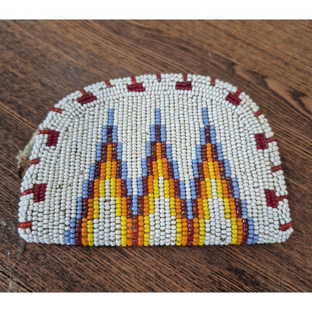 Vintage 1970's Native American Seed Bead Coin Purse by Littlebear Clearwater